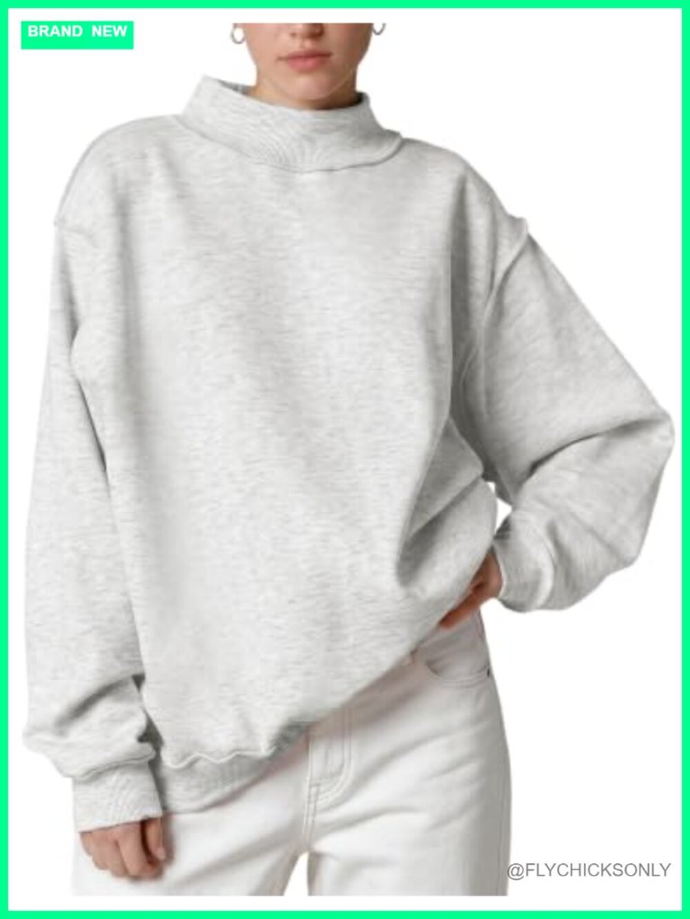Oversized Mock Neck Sweatshirt Fleece Lined Pullover Drop Shoulder